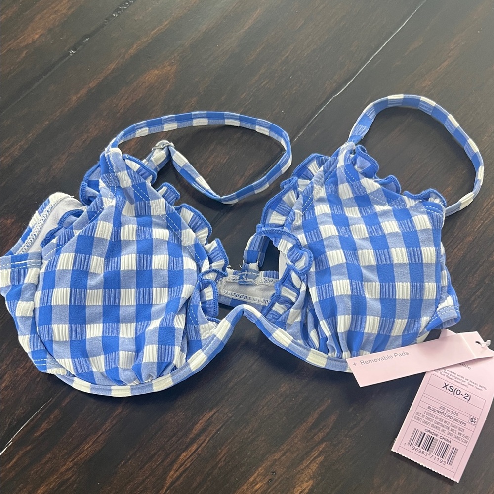 Xhilaration Blue and White Checkered Bikini Top